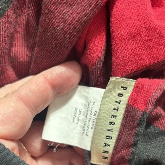 Pottery barn king/cal king buffalo check plaid red/black duvet cover checkered - Picture 4 of 5